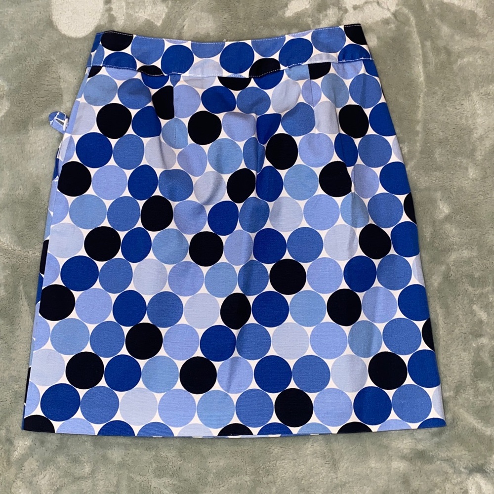 Talbots Stretch Polka Dots Pencil Skirt Size 2 Blue